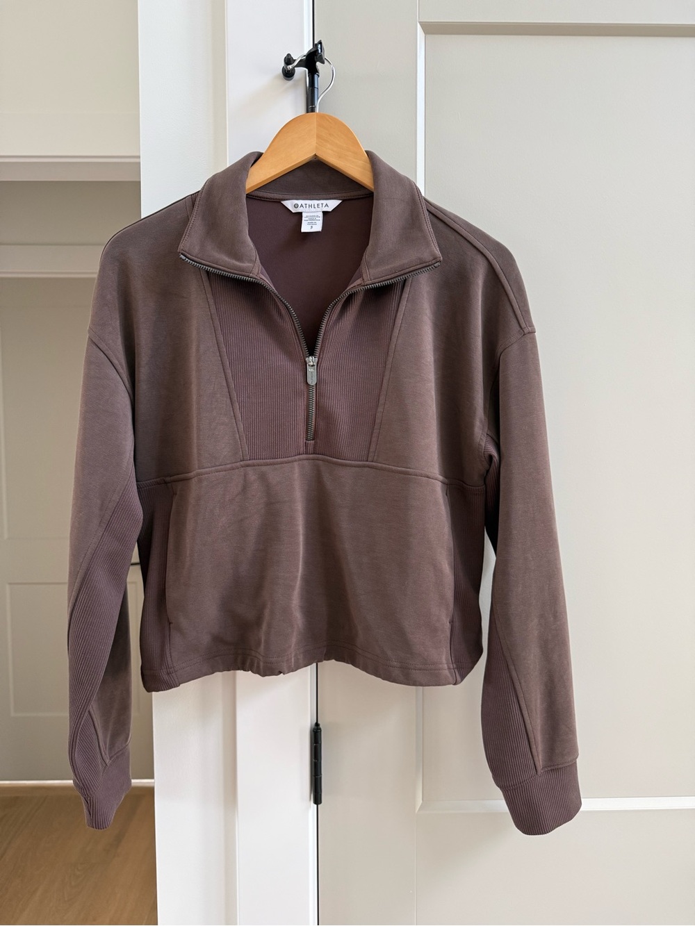 ATHLETA Brown Seasoft Rib Quarter-Zip Pullover